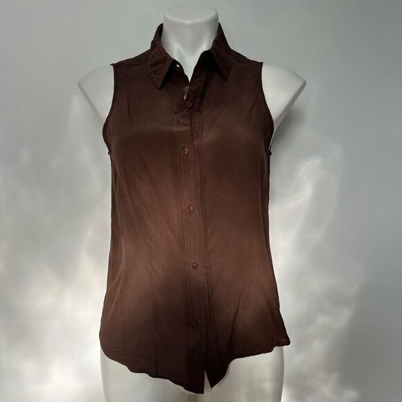 Y2K Jaclyn Smith 100% silk chocolate brownbutton down tank top - Picture 1 of 11